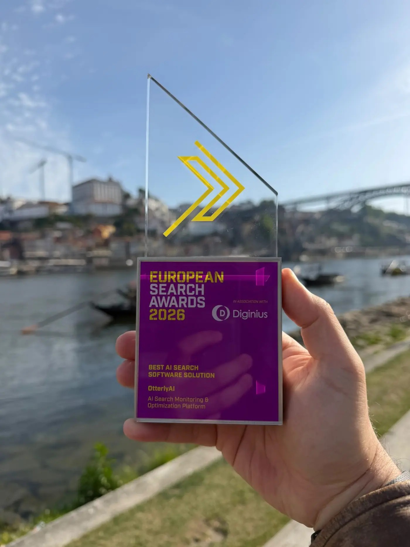 European Search Awards 2026 Best AI Search Software Solution trophy in Porto